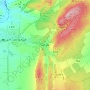 Mapa topográfico Ostlutter, altitud, relieve