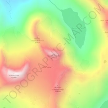 Mapa topográfico Semelholstinden, altitud, relieve