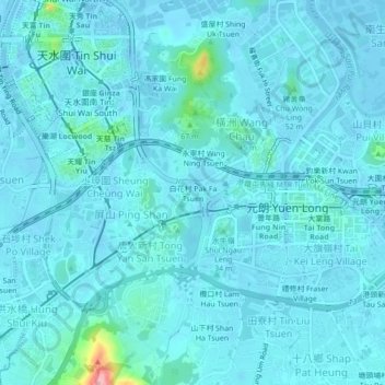 Mapa topográfico Pak Fa Tsuen, altitud, relieve