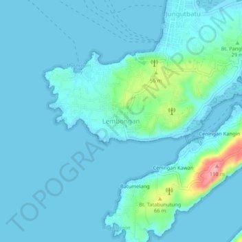 Mapa topográfico Lembongan, altitud, relieve