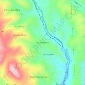 Mapa topográfico Ocpotillo Chico, altitud, relieve