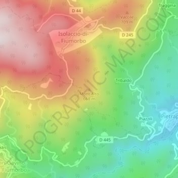 Mapa topográfico Mont Alto, altitud, relieve