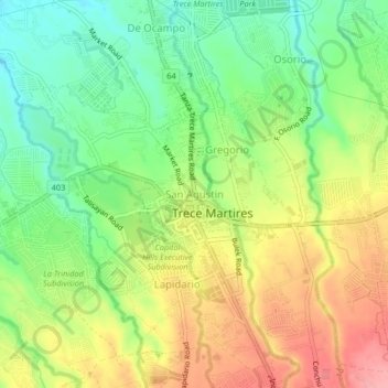 Mapa topográfico San Agustin, altitud, relieve