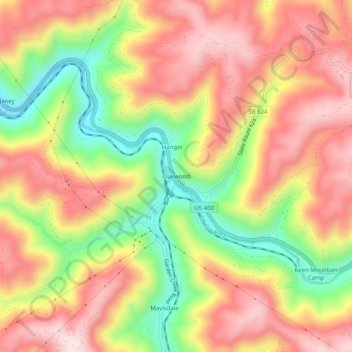 Mapa topográfico Oakwood, altitud, relieve