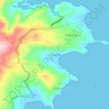 Mapa topográfico Malueng, altitud, relieve