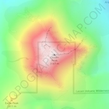 Mapa topográfico Lassen Peak, altitud, relieve