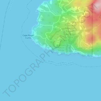 Mapa topográfico Ocean Rocks Viewpoint, altitud, relieve