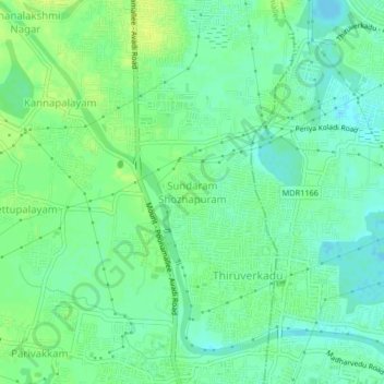 Mapa topográfico Sundaram Shozhapuram, altitud, relieve