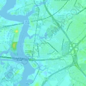 Mapa topográfico Crestwood, altitud, relieve