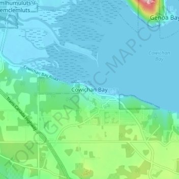 Mapa topográfico Cowichan Bay, altitud, relieve
