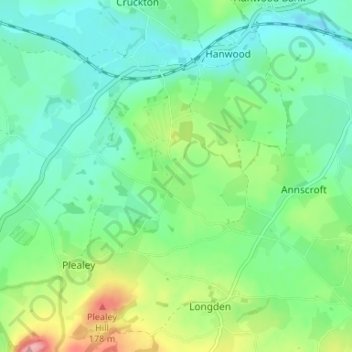 Mapa topográfico Arscott, altitud, relieve