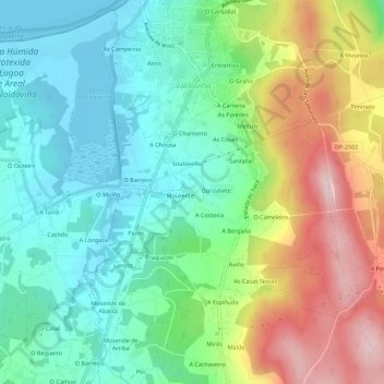Mapa topográfico A Penela, altitud, relieve