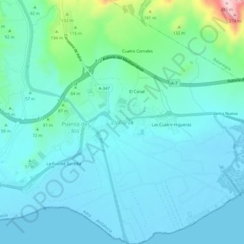 Mapa topográfico La Curva, altitud, relieve