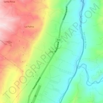 Mapa topográfico Cite, altitud, relieve