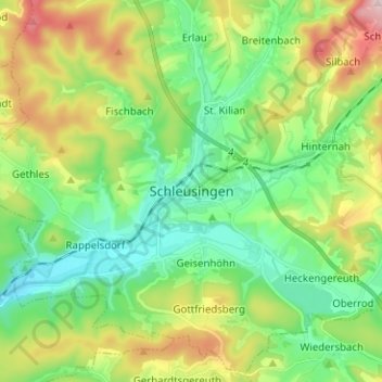 Mapa topográfico Schleusingen, altitud, relieve