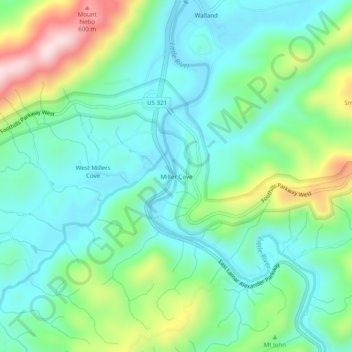 Mapa topográfico Miller Cove, altitud, relieve