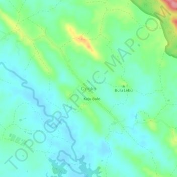 Mapa topográfico Ongko, altitud, relieve