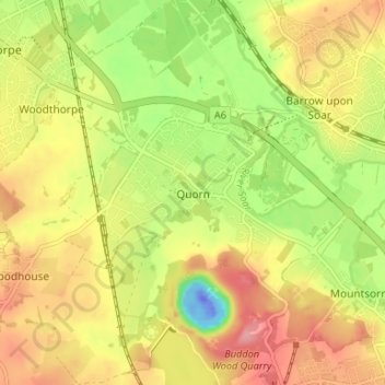 Mapa topográfico Quorn, altitud, relieve