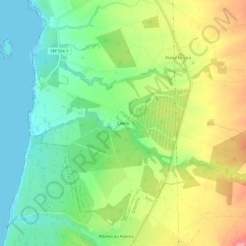 Mapa topográfico Caeiro, altitud, relieve