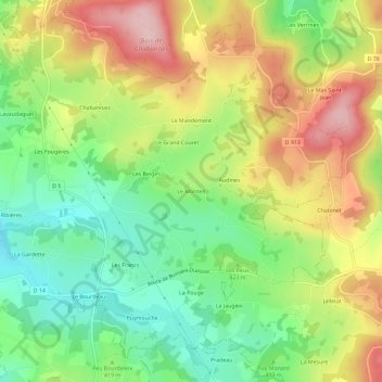 Mapa topográfico Le Monteil, altitud, relieve