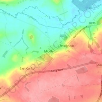 Mapa topográfico Middleton, altitud, relieve
