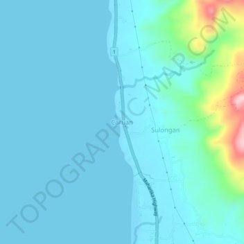 Mapa topográfico Caruan, altitud, relieve