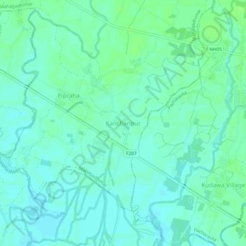 Mapa topográfico Kanchanpur, altitud, relieve