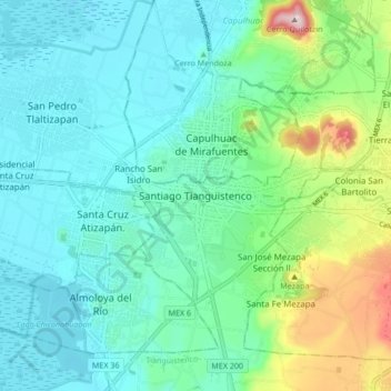Mapa topográfico Santiago Tianguistenco, altitud, relieve