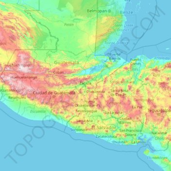 Mapa topográfico Zacapa, altitud, relieve
