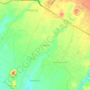 Mapa topográfico Undaan, altitud, relieve