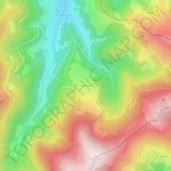 Mapa topográfico Landersen, altitud, relieve