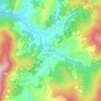 Mapa topográfico Hasankadı, altitud, relieve