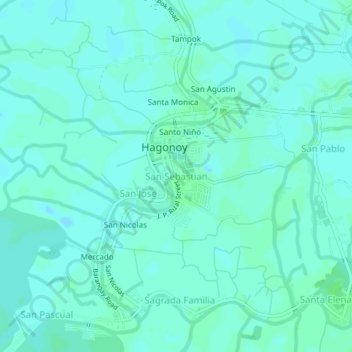 Mapa topográfico San Sebastian, altitud, relieve