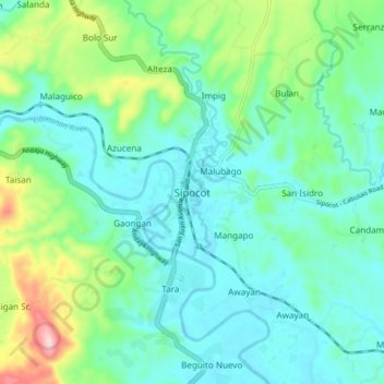 Mapa topográfico Sipocot, altitud, relieve