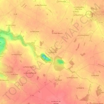 Mapa topográfico Les Airables, altitud, relieve