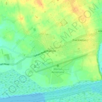 Mapa topográfico Warton, altitud, relieve