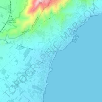 Mapa topográfico Alcocéber, altitud, relieve