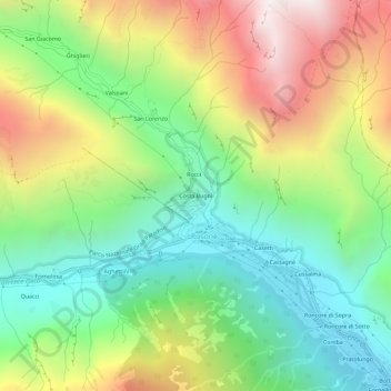 Mapa topográfico Costa Bugni, altitud, relieve