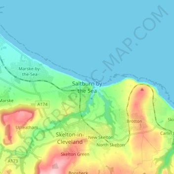 Mapa topográfico Saltburn by the Sea, altitud, relieve