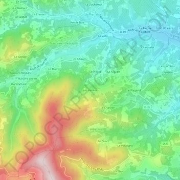 Mapa topográfico Les Balmes, altitud, relieve
