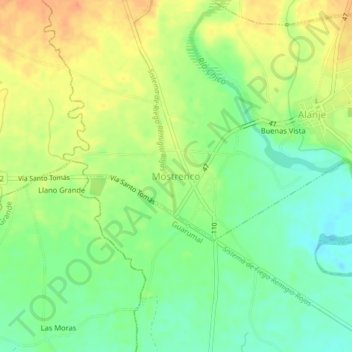 Mapa topográfico Mostrenco, altitud, relieve