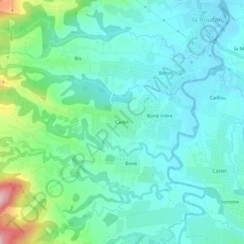 Mapa topográfico Cadet, altitud, relieve