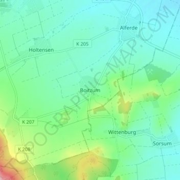 Mapa topográfico Boitzum, altitud, relieve