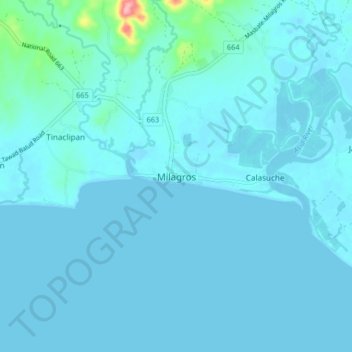 Mapa topográfico Milagros, altitud, relieve
