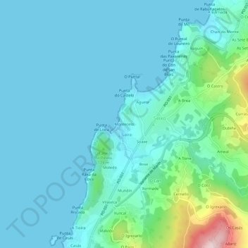 Mapa topográfico Montecelo, altitud, relieve