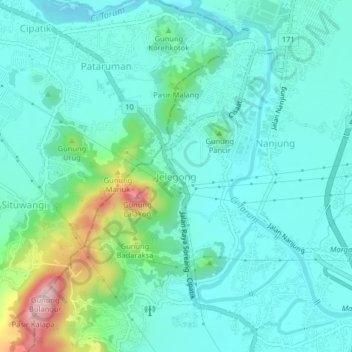 Mapa topográfico Jelegong, altitud, relieve
