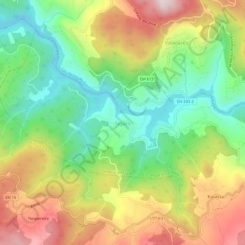 Mapa topográfico Sejães, altitud, relieve