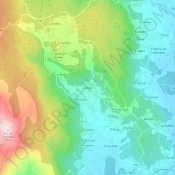 Mapa topográfico Luneda, altitud, relieve