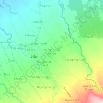 Mapa topográfico Ibabang San Roque, altitud, relieve