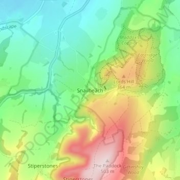 Mapa topográfico Snailbeach, altitud, relieve
